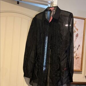 Sugar Thrillz Sheer Black Ruffle Front Blouse